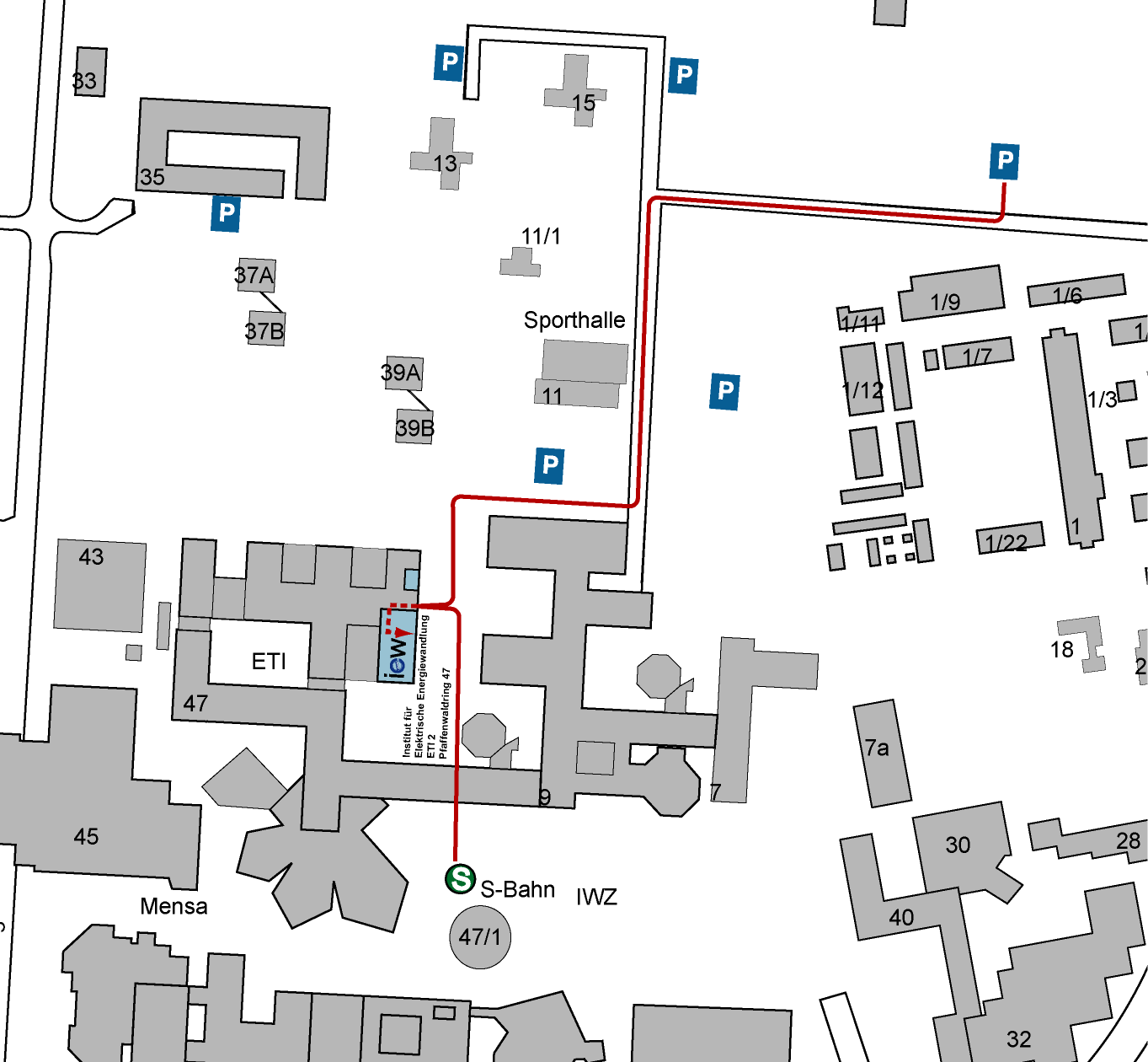 Weg zum IEW, Pfaffenwaldring 47 70569 Stuttgart